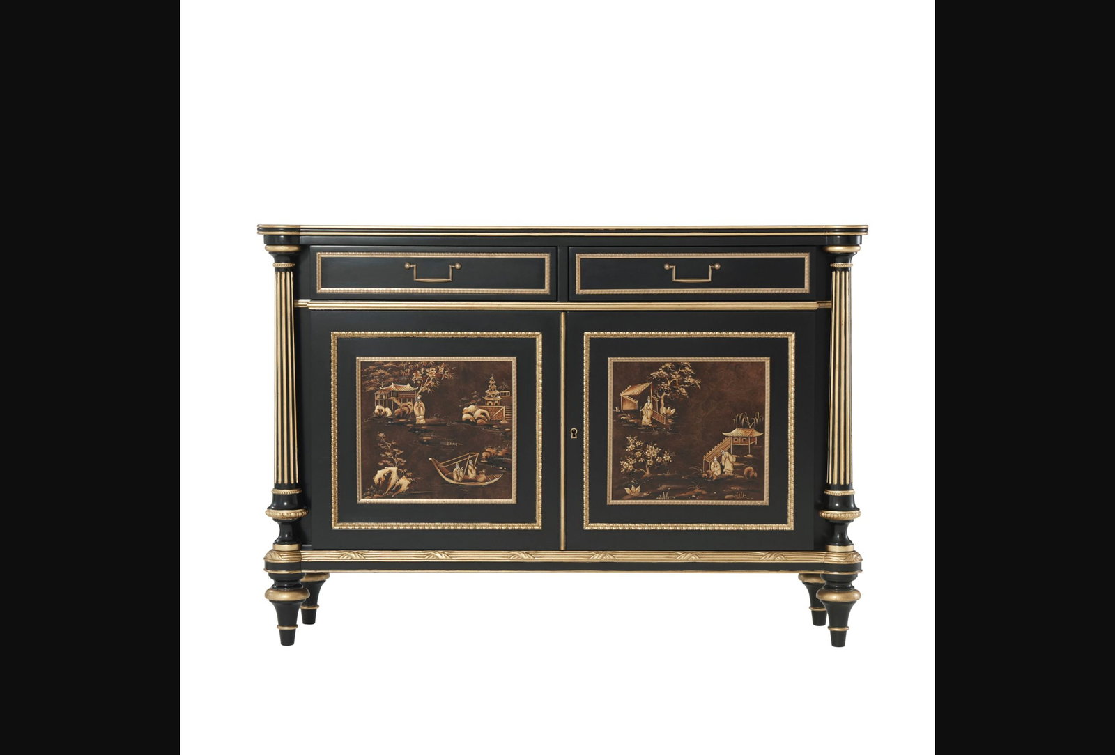 Theodore Alexander Chinoiserie Side Cabinet by Lord Spencer: Theodore Alexander Chinoiserie Side Cabinet by Lord Spencer Introducing the Chinoiserie Side Cabinet by Lord Spencer, a striking piece that brings vintage charm to any space. This cabinet features a s
