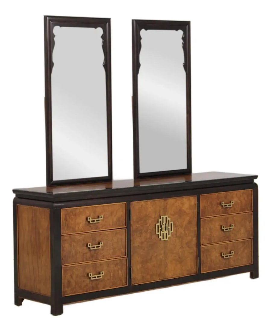 Burlwood dresser with mirrors Century Chin Hua chinoiserie style 76w (1 of 10)