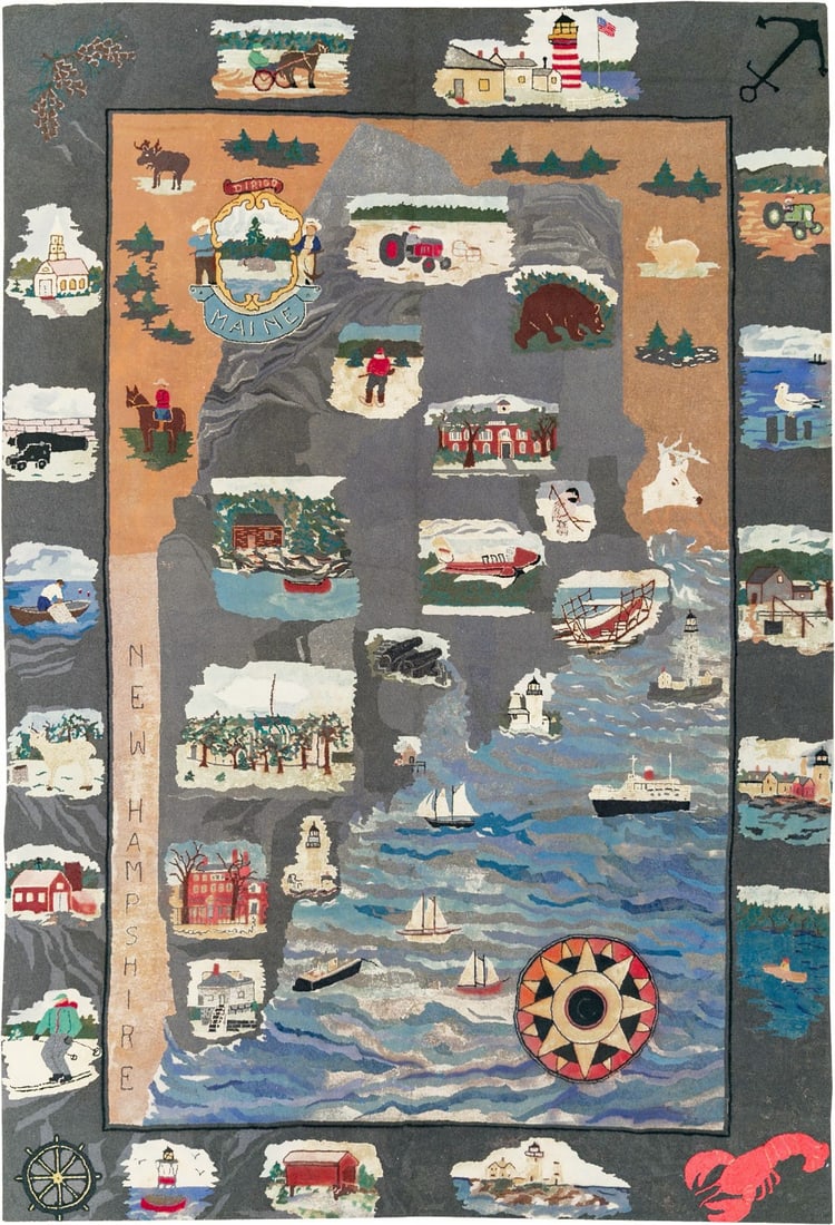 Early 20th Century Pictorial American Hooked Room Size Rug 7' 6" x 11' (1 of 7)