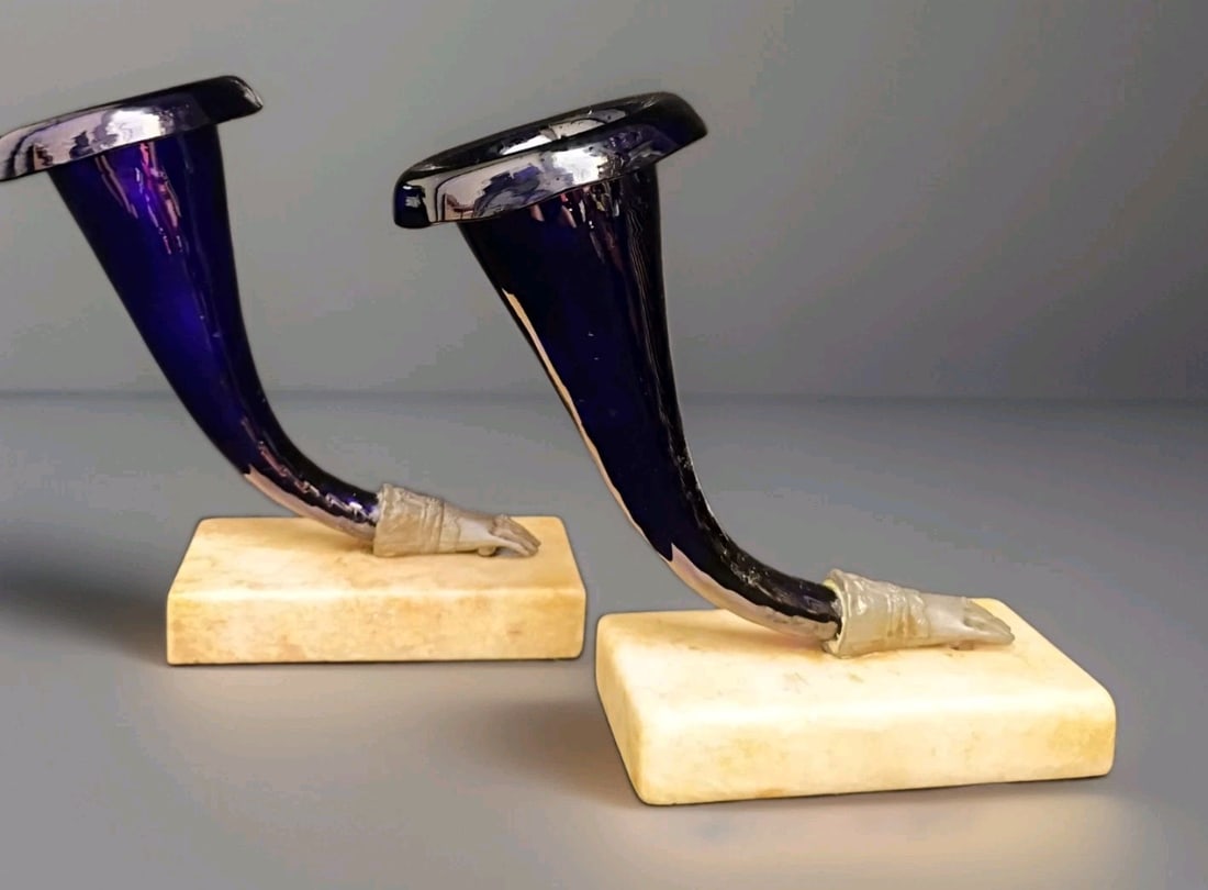 Pair of Victorian Cobalt Blue Glass Cornucopia Mantel Vases (1 of 18)