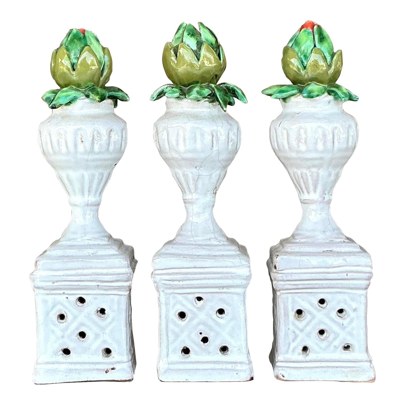 Vintage Boho Ceramic Rosebud Towers Set of 3 White Glossy Finish (1 of 5)