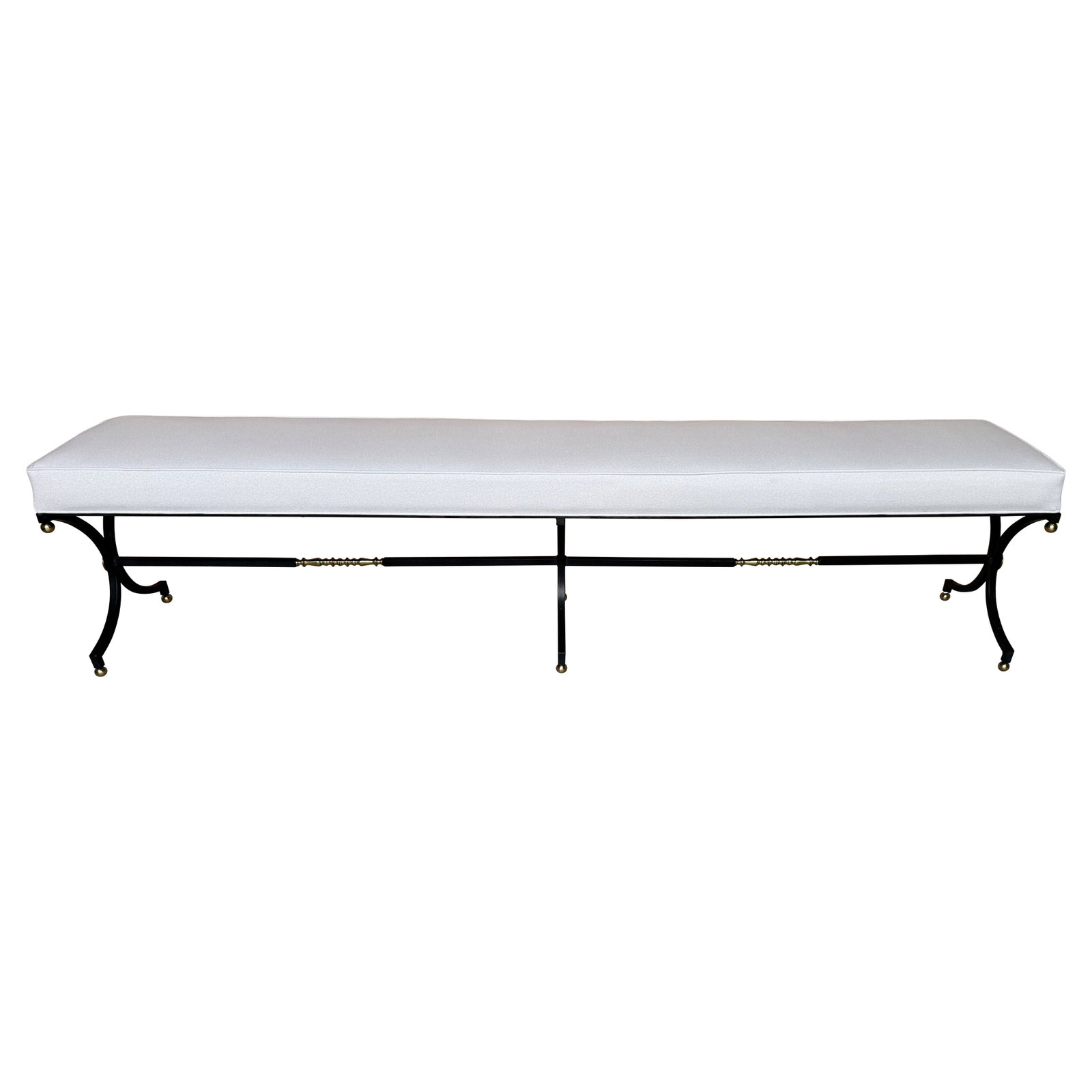 French Modern Long Bench in Maison Jansen Style with Brass and Wrought Iron (1 of 16)