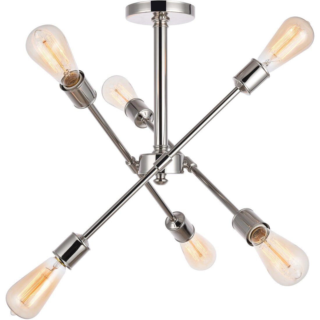 6 Light Flush Mount Chandelier Axel Polished Nickel: 6 Light Flush Mount Chandelier Axel Polished Nickel Modern 6-light flush mount chandelier in a polished nickel finish, designed with adjustable crossing arms mounted on a central rod to direct light i