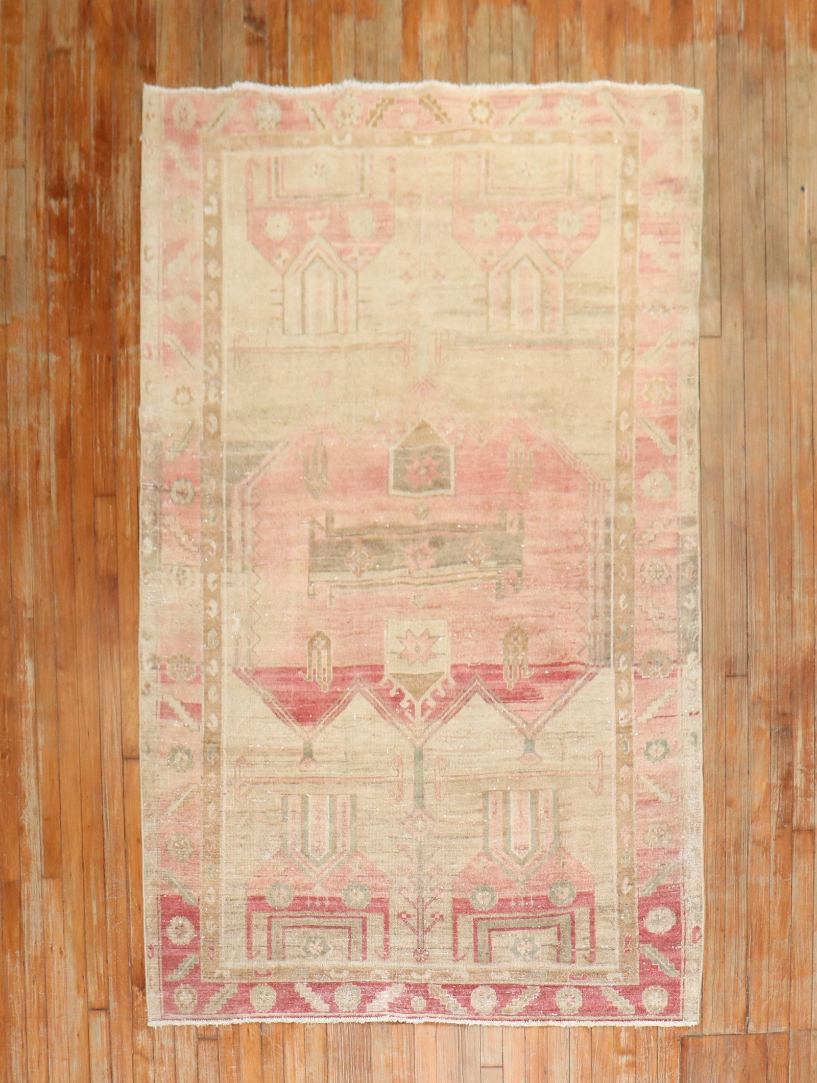 4' 9" x 7' 7" Mid 20th Century Turkish Anatolian Rug Blush: 4' 9" x 7' 7" Mid 20th Century Turkish Anatolian Rug Blush Mid-20th century Turkish Anatolian accent rug in a blush color palette. This pre-owned rug features an Anatolian design and is presented in a