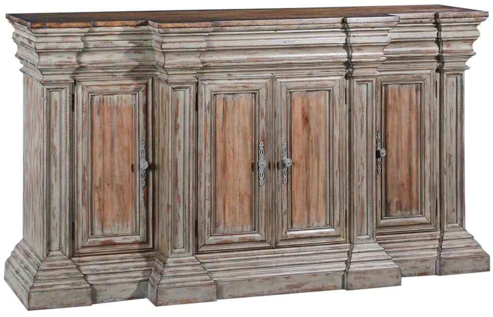 French Style Cathedral Sideboard 4-Door Reclaimed Wood Distressed Finish: French Style Cathedral Sideboard 4-Door Reclaimed Wood Distressed Finish This stunning Cathedral 4-Door Sideboard is crafted from reclaimed wood, showcasing a beautiful blend of antique and vintage st