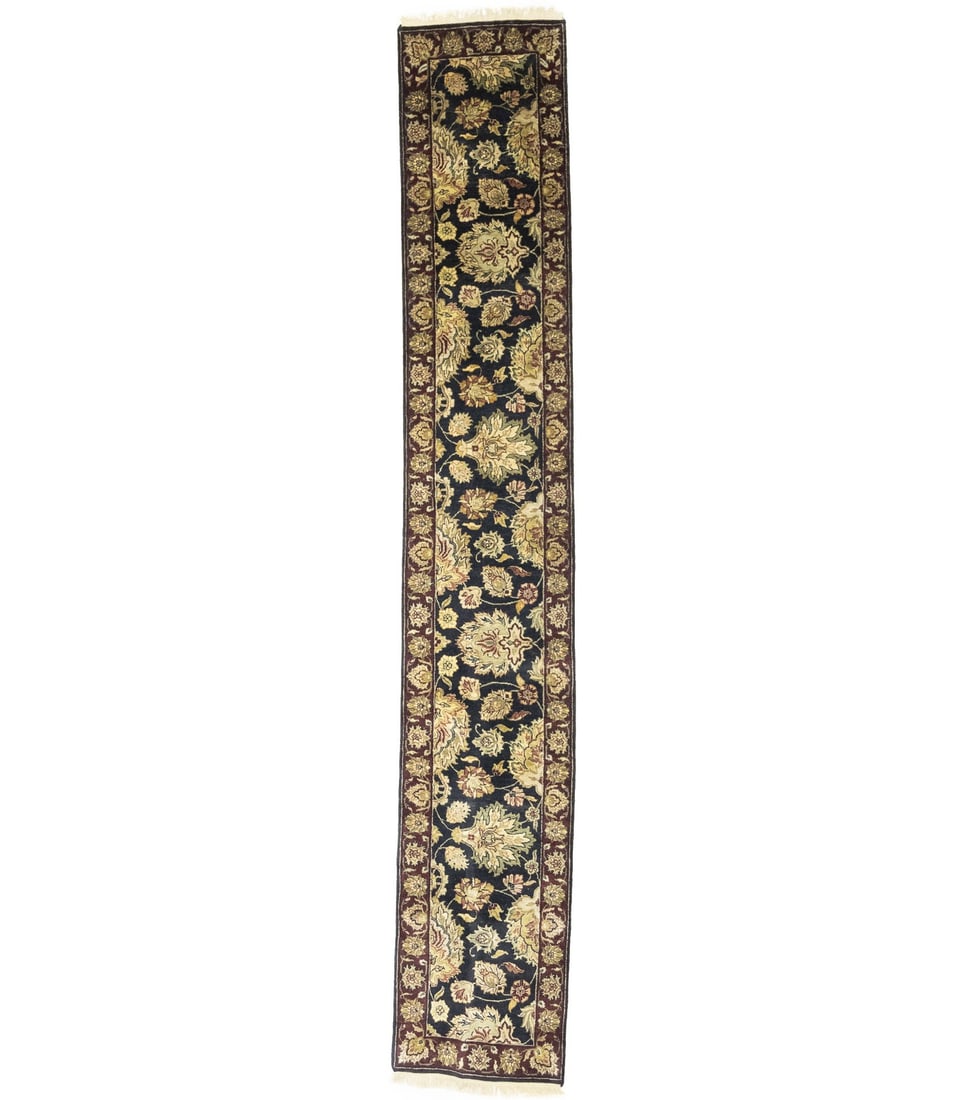 Hand Knotted Wool Agra Jaipur Floral Runner Rug 2'6 x 15'6 (1 of 16)
