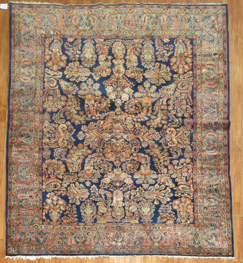 8' 1" x 9' 5" Persian Sarouk room rug in navy (1 of 7)