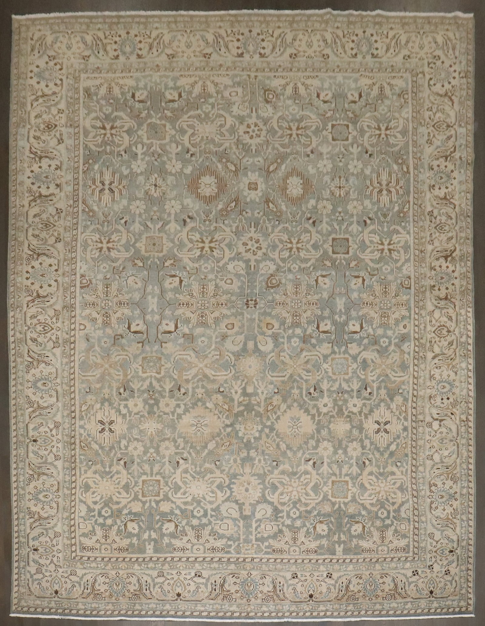 10' 5" x 13' 1" Early 20th Century Malayer Room Carpet: 10' 5" x 13' 1" Early 20th Century Malayer Room Carpet Early 20th century Persian Malayer carpet in neutral sea foam colors. This pre-owned room-size rug features the classic decorative character asso