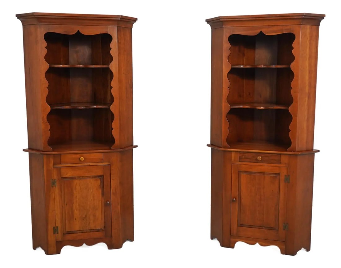 Pair Stickley Cherry Valley corner cabinets in cherry wood (1 of 10)