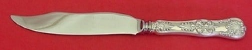 Tiffany Co English King Sterling Silver Narrow Fish Knife 8 in: Tiffany Co English King Sterling Silver Narrow Fish Knife 8 in Tiffany & Co. English King fish knife with a narrow 8-inch profile, made with a sterling silver hollow handle and stainless blade. It is 
