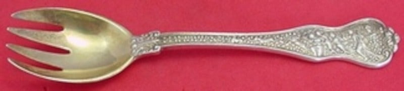 Tiffany and Co Olympian Sterling Silver Gold Washed Ice Cream Fork 5 3/4": Tiffany and Co Olympian Sterling Silver Gold Washed Ice Cream Fork 5 3/4" Tiffany & Co. Olympian sterling silver ice cream fork with a gold washed finish. It is not monogrammed and is in excellent pre