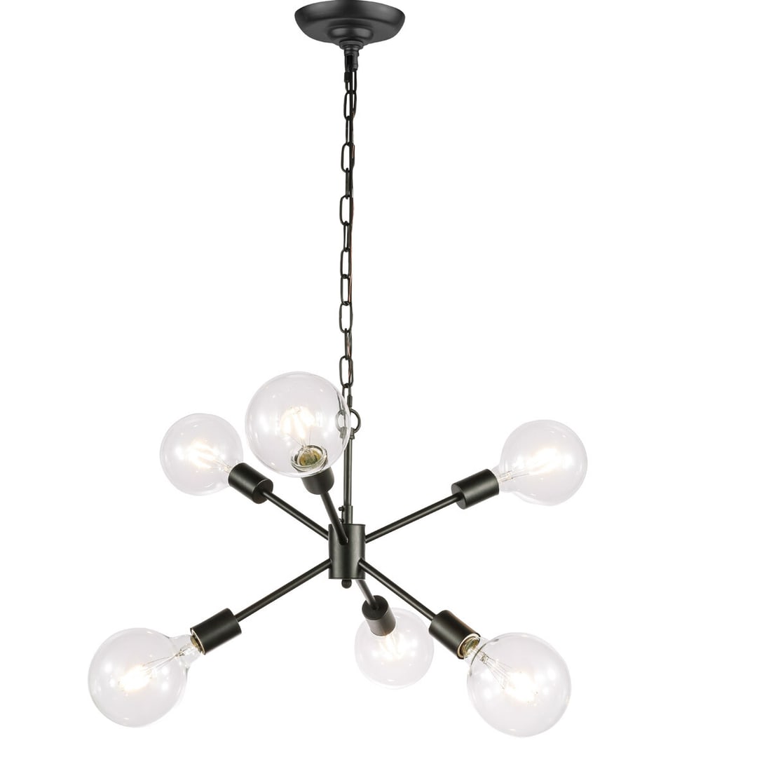 Black 6-Light Nolan Pendant Chandelier 16 Inch: Black 6-Light Nolan Pendant Chandelier 16 Inch This modern black Sputnik-style chandelier features six lights and a contemporary design, making it ideal for dining rooms, living rooms, kitchens, bedro