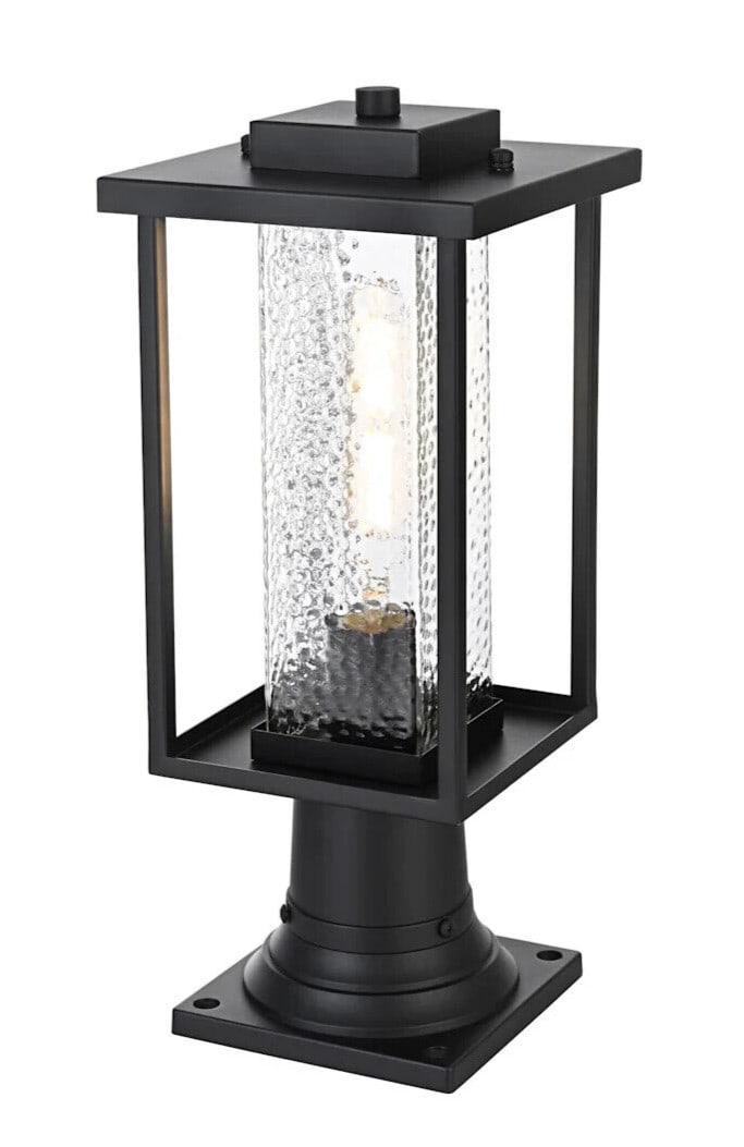 Philip black iron outdoor wall lantern hammered glass (1 of 8)
