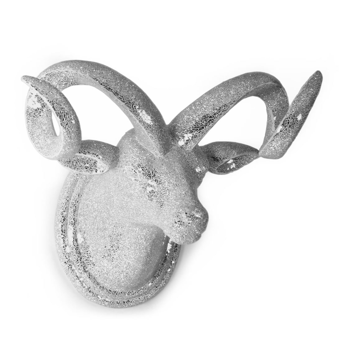 Zentique Silver Bull Head Wall Sculpture 29H 32W 19D: Zentique Silver Bull Head Wall Sculpture 29H 32W 19D Enhance your decor with this stunning silver bull head sculpture, a striking piece that adds a touch of elegance to any wall. Ideal for art lovers 