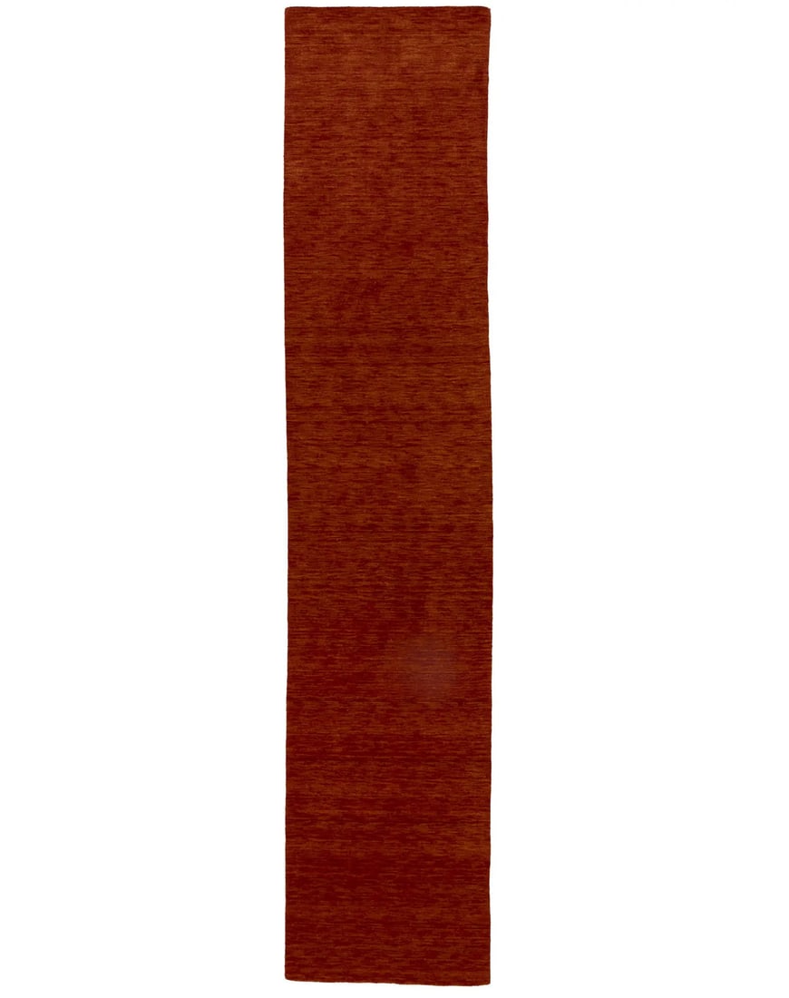 Modern Hand-Loomed Wool Runner Rug 2'6 x 11'11 Orange Red: Modern Hand-Loomed Wool Runner Rug 2'6 x 11'11 Orange Red Enhance your living space with this stunning hand-loomed Gabbeh wool runner rug, featuring a vibrant orange-red solid design. Perfectly sized 