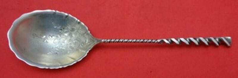 Whiting Square Twist #5 Sterling Silver Preserve Spoon 7.5" Flower Bowl: Whiting Square Twist #5 Sterling Silver Preserve Spoon 7.5" Flower Bowl This exquisite serving spoon features the elegant Square Twist #5 pattern by Whiting, crafted from high-quality sterling silver.