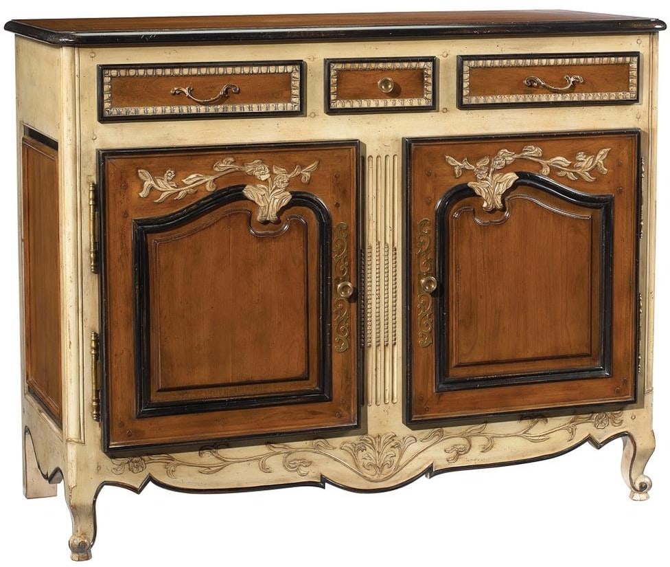 French Heritage Provence Sideboard Cherry Finish 42H 53W 22D: French Heritage Provence Sideboard Cherry Finish 42H 53W 22D Introducing the Elegant French Country Sideboard, a beautifully crafted piece that embodies the charm of French style. This sideboard featu