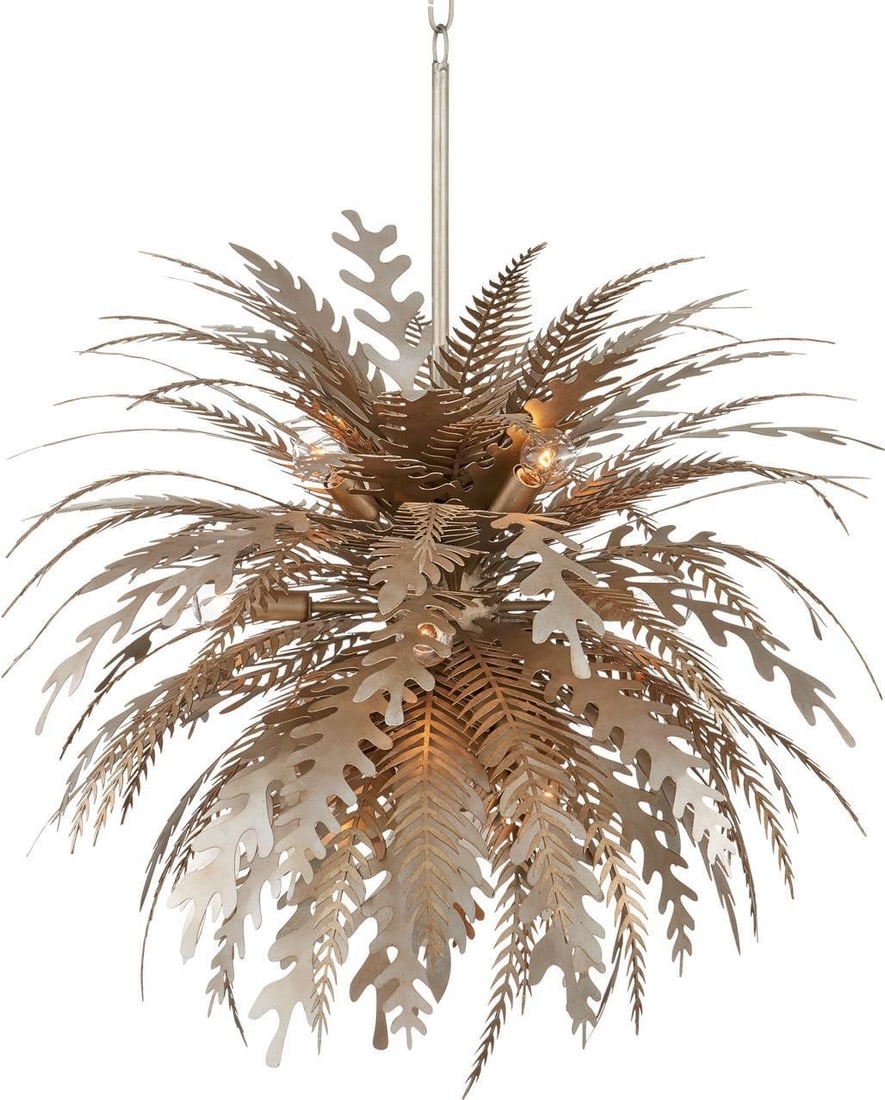 Currey Abyssinia Silver Leaf Chandelier 12 Bulbs Adjustable Height (1 of 6)