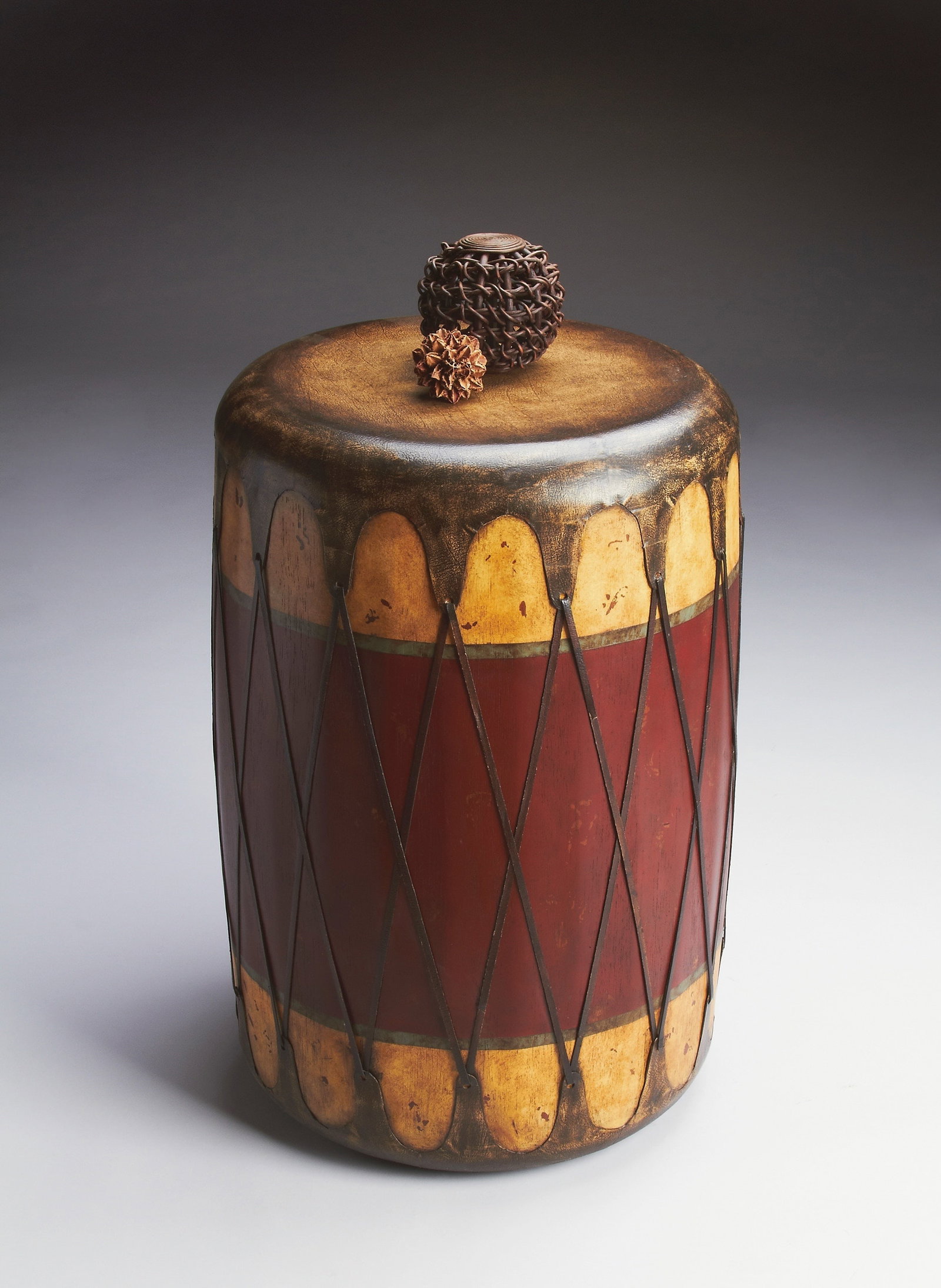 Butler Handcrafted Rustic Round Drum Side Table Multicolored: Butler Handcrafted Rustic Round Drum Side Table Multicolored Introducing the Handcrafted Rustic Drum Table, a beautifully designed side table that adds a touch of charm to any living space. This round