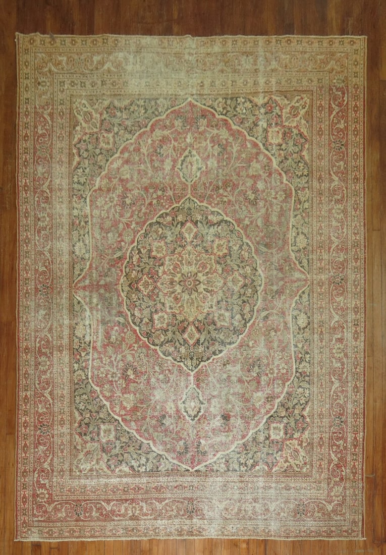 7' 6" x 10' 8" Early 20th Century Persian Tabriz Room Rug: 7' 6" x 10' 8" Early 20th Century Persian Tabriz Room Rug Early 20th century Persian Tabriz rug with a worn finish and intricate floral patterning. This pre-owned room-size rug is described as shabby 