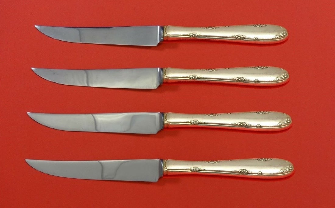 Towle Madeira Sterling Silver Steak Knife Set 4pc Custom Made 8 1/2": Towle Madeira Sterling Silver Steak Knife Set 4pc Custom Made 8 1/2" Enhance your dining experience with this exquisite 4-piece steak knife set from the renowned Madeira pattern by Towle. Crafted from