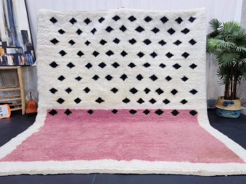 Handwoven Moroccan Soft Wool Rug 8 x 5 Feet Authentic Berber Design: Handwoven Moroccan Soft Wool Rug 8 x 5 Feet Authentic Berber Design Experience the warmth and beauty of this Stunning Soft Wool Rug, expertly handwoven by skilled Berber women weavers in the Atlas Mou