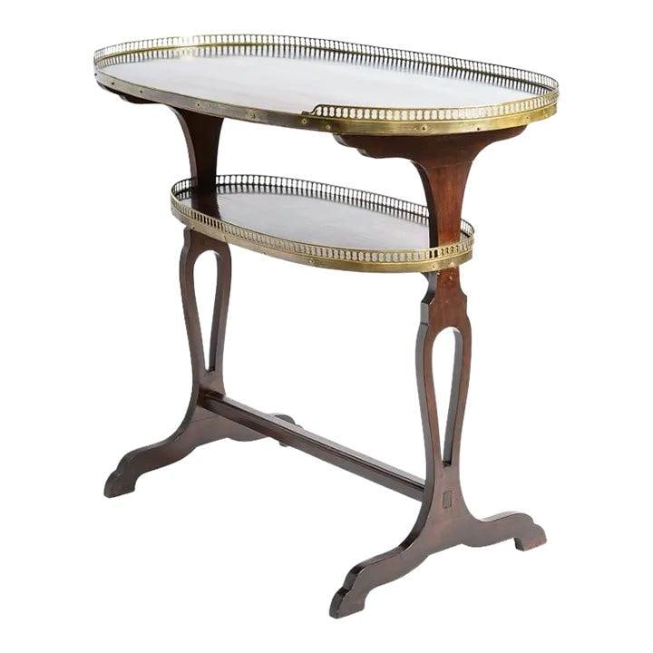 Antique French Mahogany Butler Table Kidney Shape Brass Gallery 2 Tier (1 of 9)