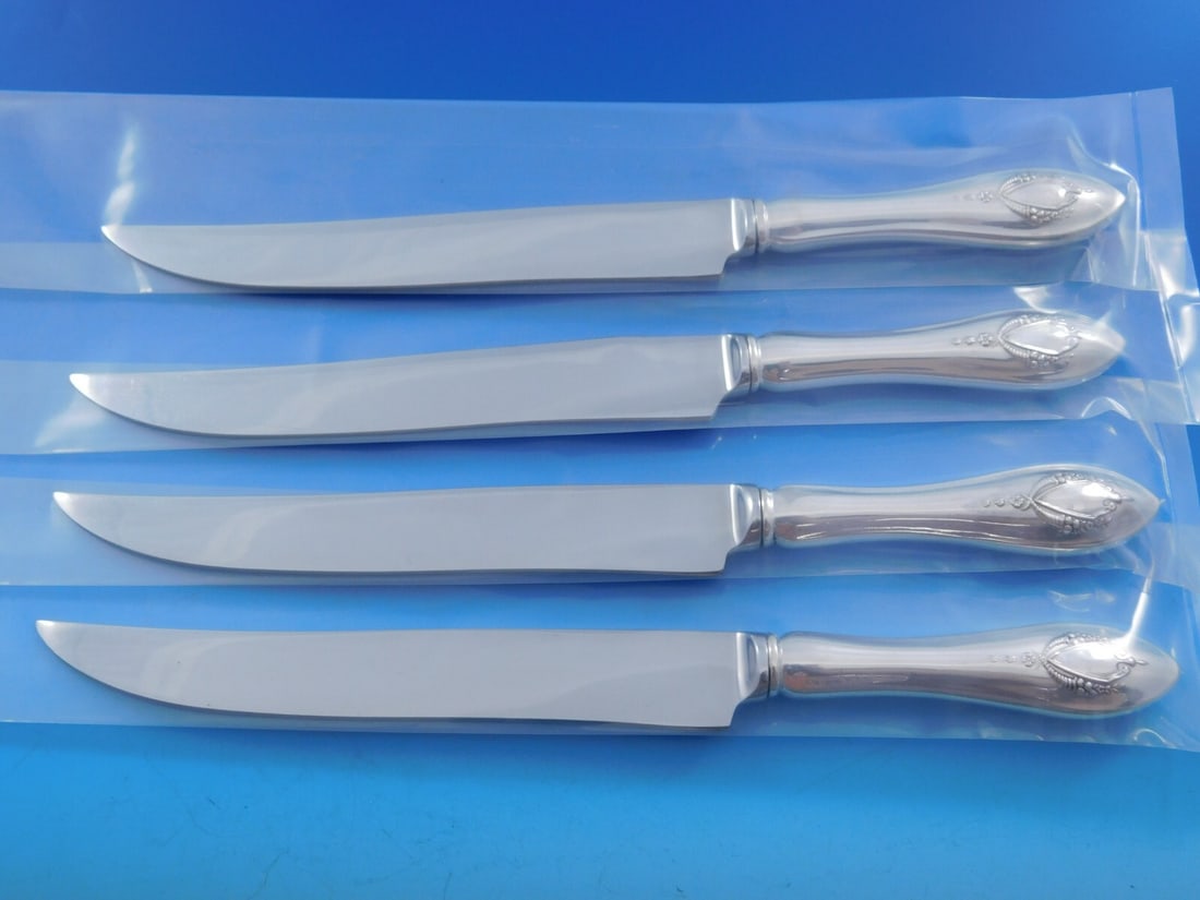 Lunt Mount Vernon Sterling Silver Steak Knife Set 4pc Texas Size 9.5" (1 of 4)