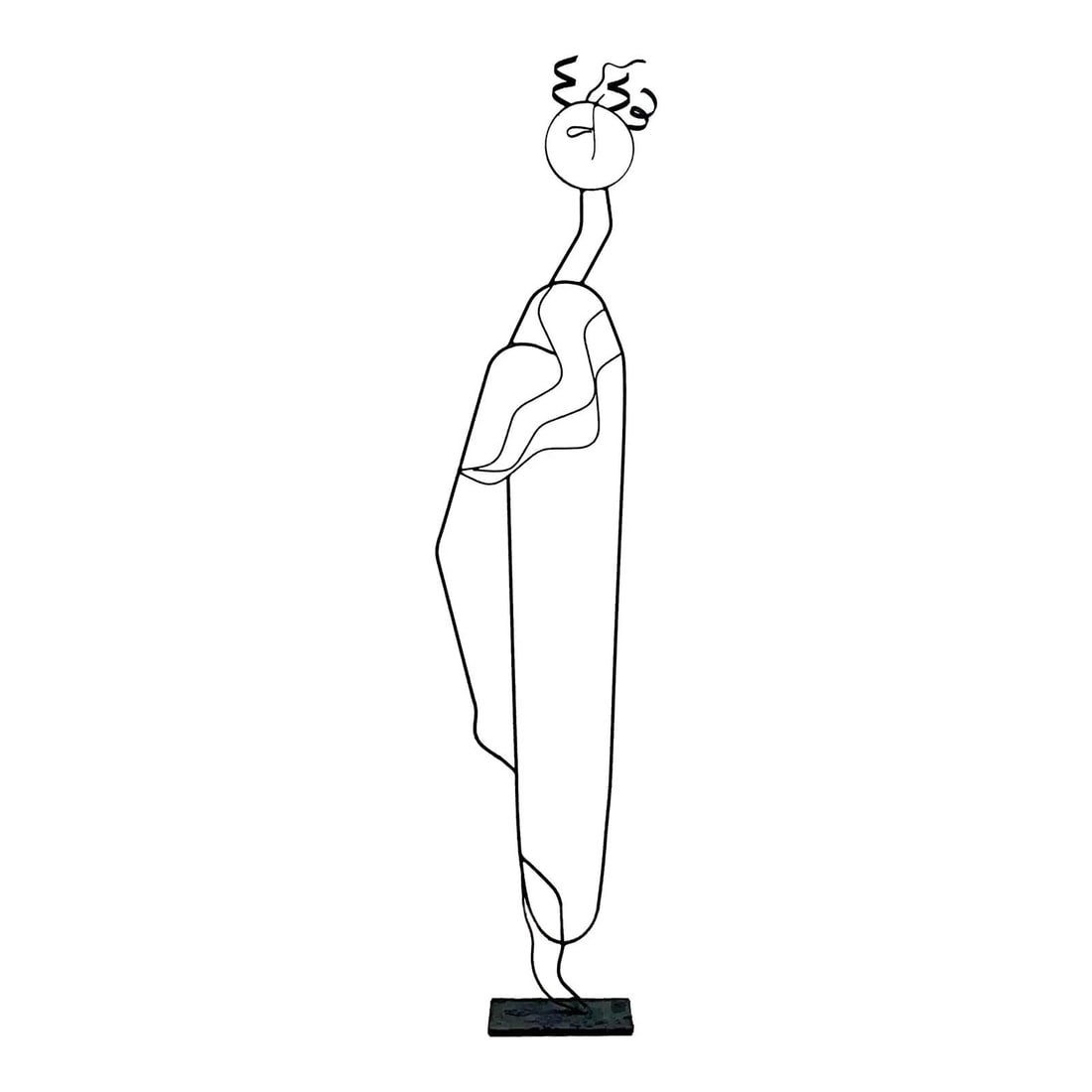 84.0 in Wrought Iron Standing Female Figure Sculpture Postmodern: 84.0 in Wrought Iron Standing Female Figure Sculpture Postmodern Monumental postmodern figural sculpture rendered as a minimalist standing female form. Crafted from continuous hand-forged wrought iron