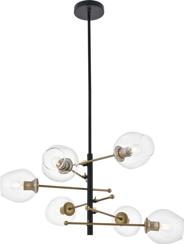 Elegant Lighting Paragon Mid-Century Modern Pendant Light Brass Glass Matte Black (1 of 1)