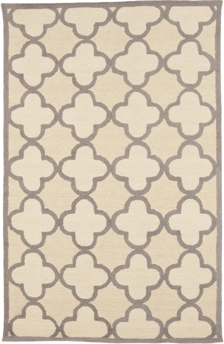 Hand-Tufted Wool 5x8 Modern Trellis Pattern Area Rug Cream and Tan: Hand-Tufted Wool 5x8 Modern Trellis Pattern Area Rug Cream and Tan This modern hand-tufted area rug features a trellis pattern in cream and tan tones, offering plush comfort and contemporary style for