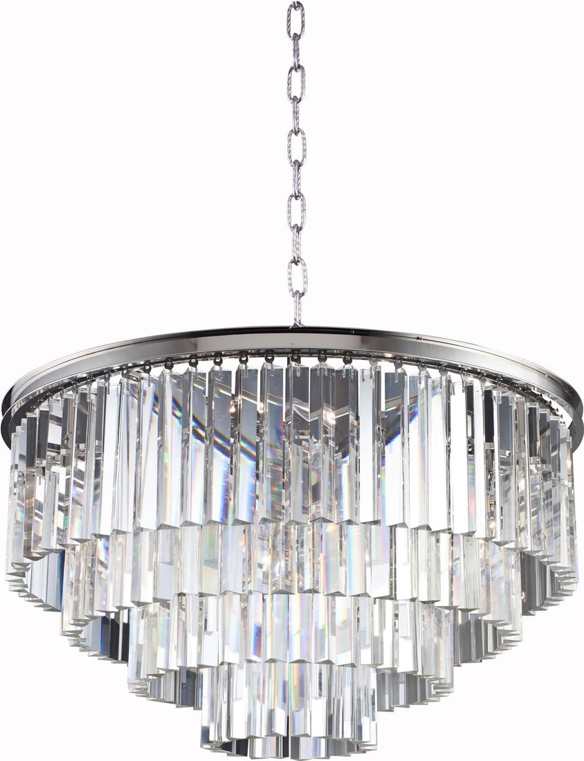 Elegant Lighting Sydney Crystal Pendant Lamp Polished Nickel 17 Bulbs: Elegant Lighting Sydney Crystal Pendant Lamp Polished Nickel 17 Bulbs Illuminate your space with this stunning Crystal Pendant Lamp, featuring a luxurious polished nickel finish. This elegant lighting