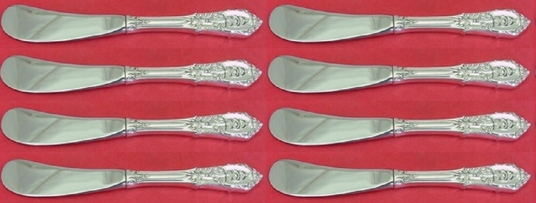 Set of 8 Wallace Rose Point Sterling Silver Butter Spreaders 6 Inch (1 of 3)