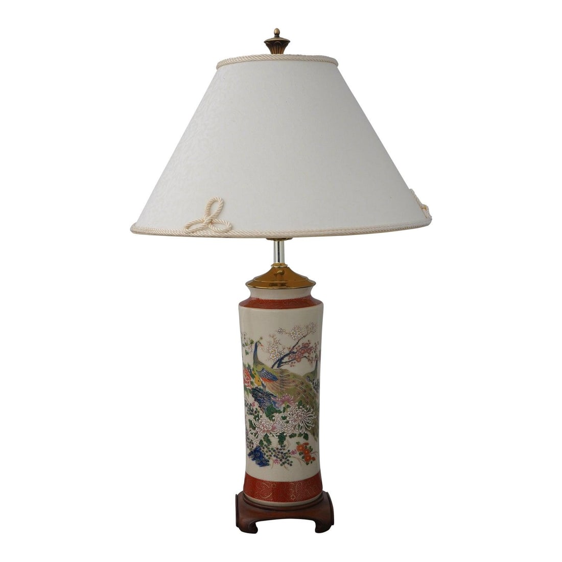 1980s Satsuma Peacock Porcelain Table Lamp with Shade (1 of 10)