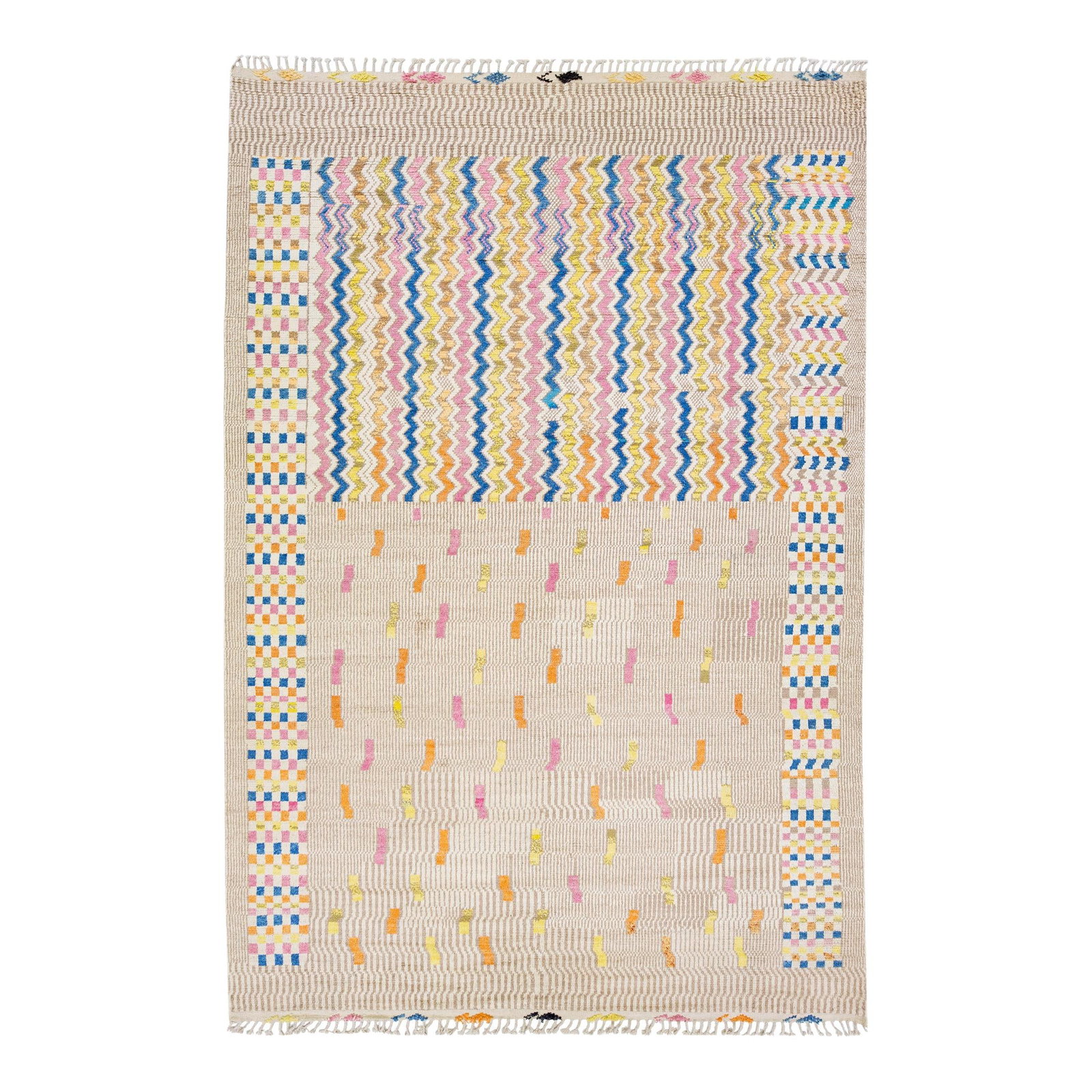 Handmade Beige Moroccan Berber Style Wool Rug 10'2 x 14'8: Handmade Beige Moroccan Berber Style Wool Rug 10'2 x 14'8 Enhance your living space with this exquisite handmade Moroccan Berber style rug. Crafted from high-quality wool, this beautiful piece feature