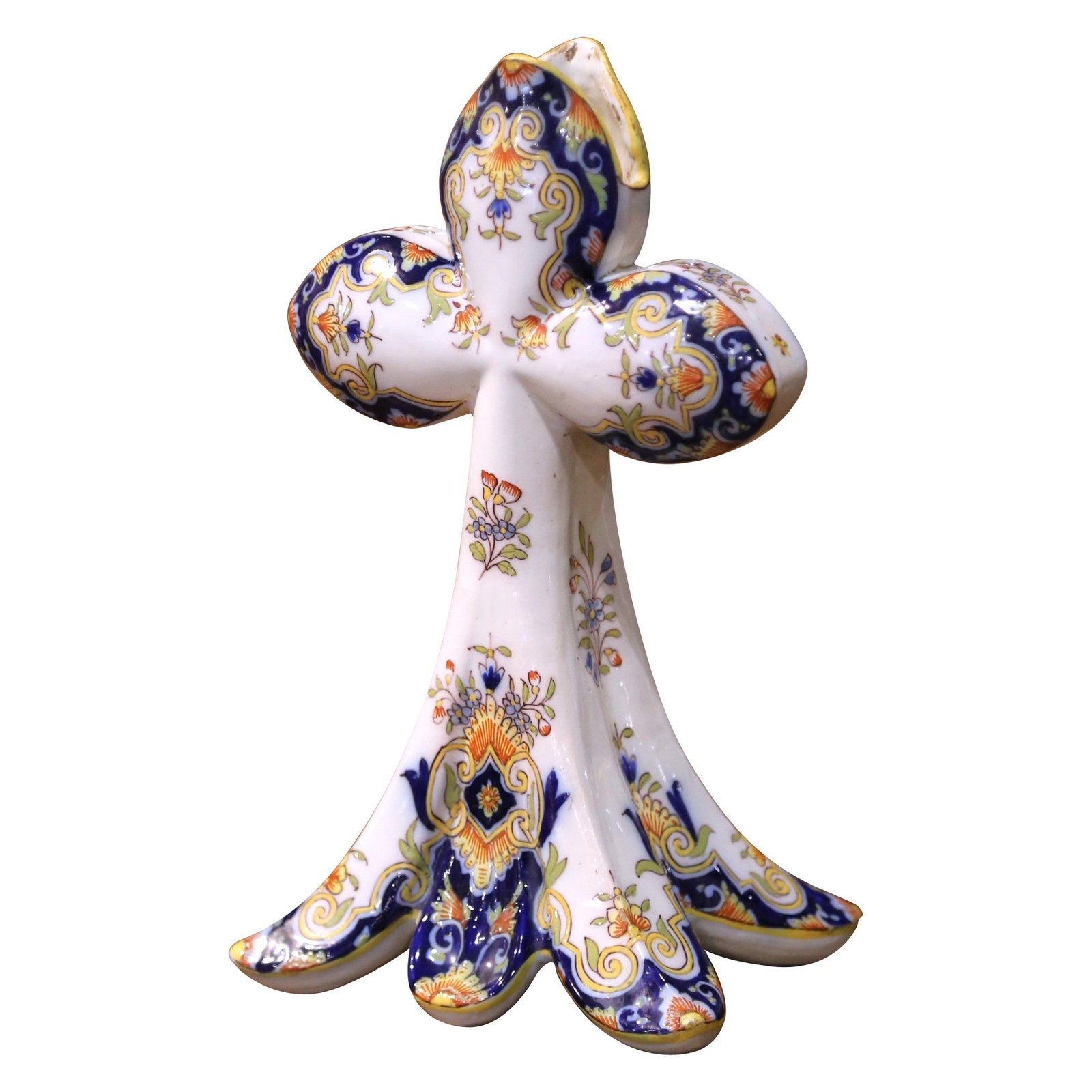 19th Century Rouen Hand-Painted Faience Cross Dated 1885 (1 of 12)