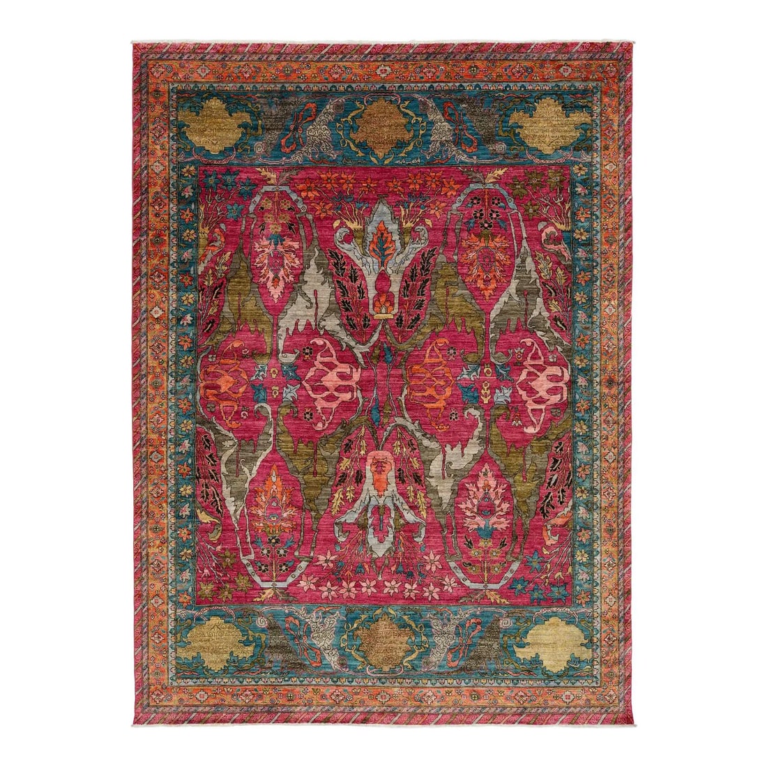 8'11" x 12'3" Handwoven Wool Rug With Magenta Persian Bidjar Motif: 8'11" x 12'3" Handwoven Wool Rug With Magenta Persian Bidjar Motif This hand-knotted wool rug offers a vibrant modern take on the classic Persian Bidjar design. Featuring a vivid magenta field with mi