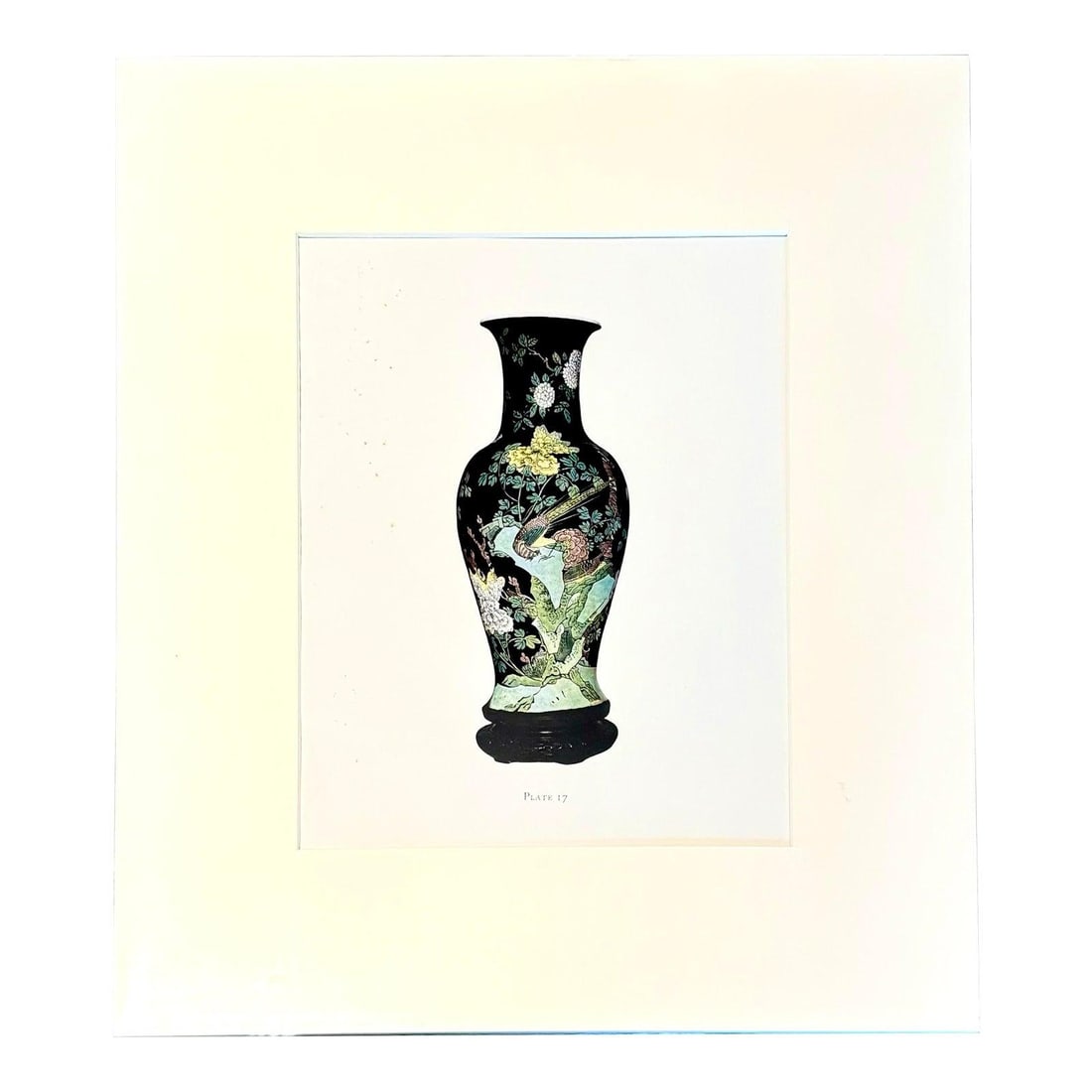 Bohemian Decor Print Featuring Chinese Vase with Floral Branches: Bohemian Decor Print Featuring Chinese Vase with Floral Branches This vintage Boho print features a Chinese porcelain vase rendered in pen and ink on paper. The artwork showcases a slender vase with a