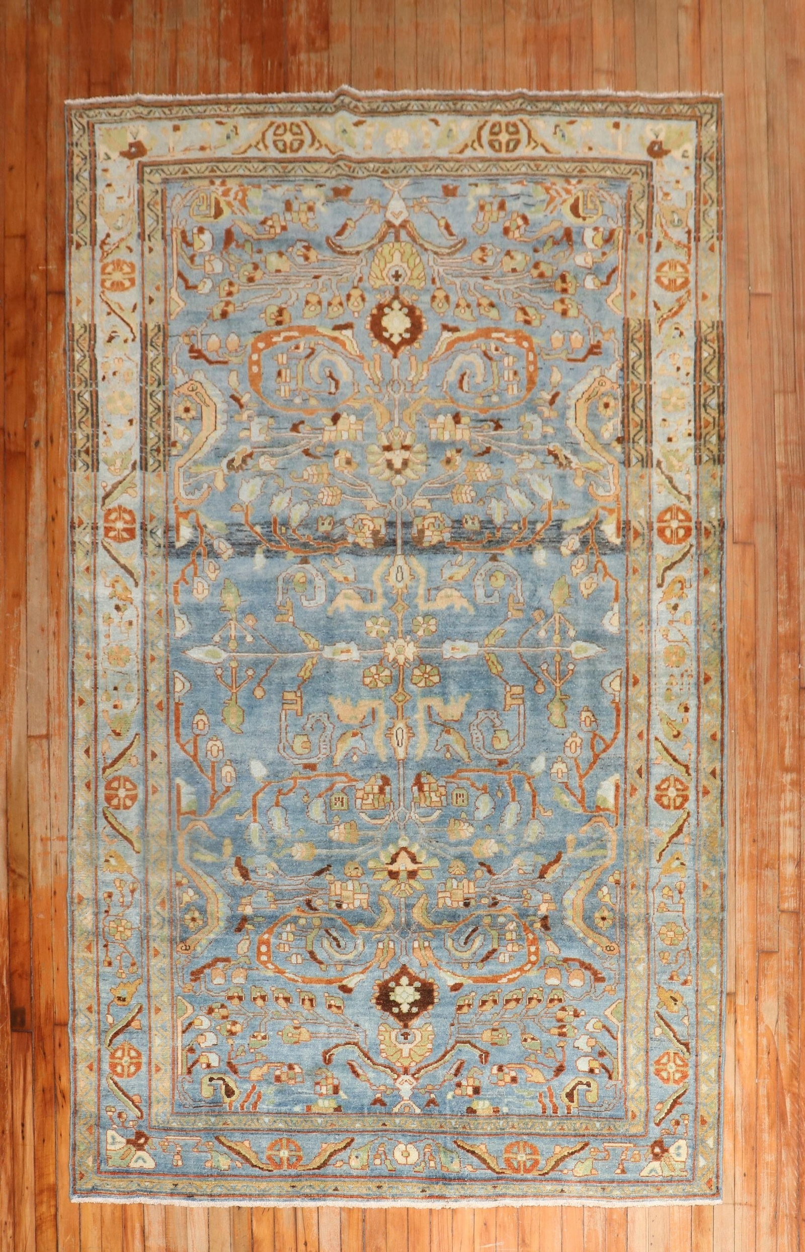 5' 8" x 8' 9" Persian Malayer Rug in Blue: 5' 8" x 8' 9" Persian Malayer Rug in Blue Early 20th century Persian Malayer rug in a blue colorway. This pre-owned carpet features the classic Malayer type and retains its antique character. Specific