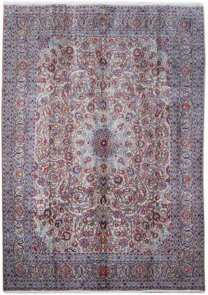 10' x 14' Ivory Handmade Persian Mashad Rug with Signature: 10' x 14' Ivory Handmade Persian Mashad Rug with Signature Free continental US Shipping Discover the elegance of this handcrafted 9.10 x 13.11 Ivory Persian Signed Mashad Rug, a true masterpiece creat