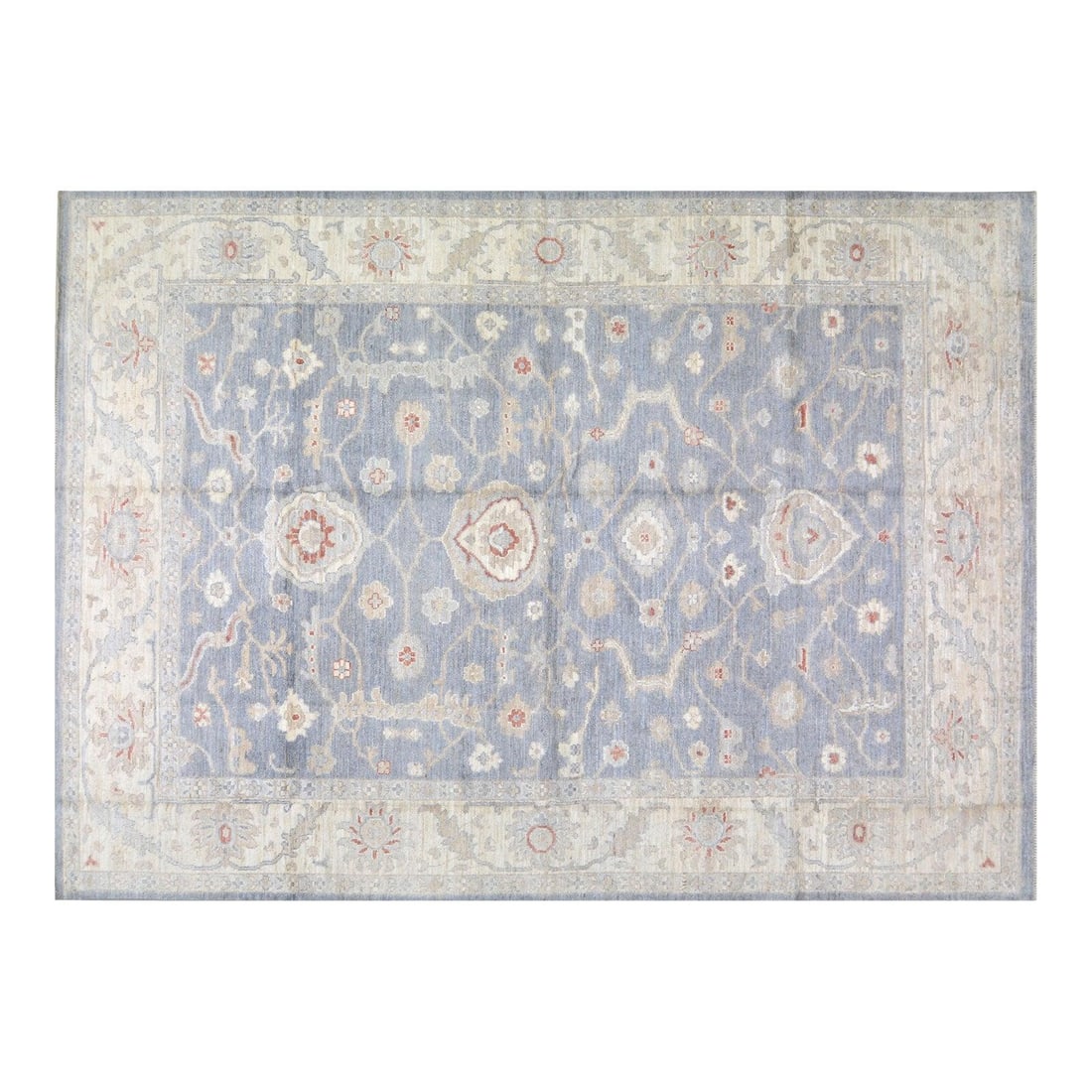 Slate Gray Wool Oushak Area Rug Hand Knotted 9'x12'4": Slate Gray Wool Oushak Area Rug Hand Knotted 9'x12'4" This Turkish Oushak rug is hand-knotted from wool using traditional techniques, offering a blend of timeless craftsmanship and modern design. Its 