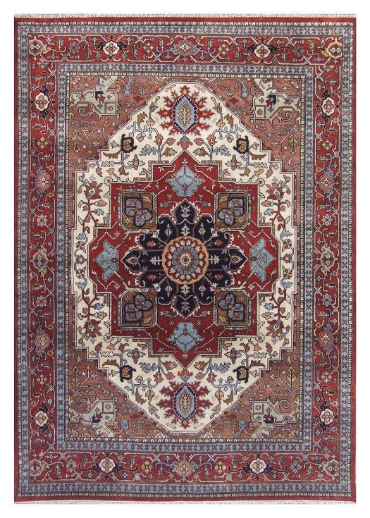 8.8 x 12 Hand-Knotted Wool Serapi Rug Persian Design: 8.8 x 12 Hand-Knotted Wool Serapi Rug Persian Design Free continental US Shipping This 8.8 x 12 hand-knotted Serapi rug features a bold geometric medallion design with stylized floral and botanical mo