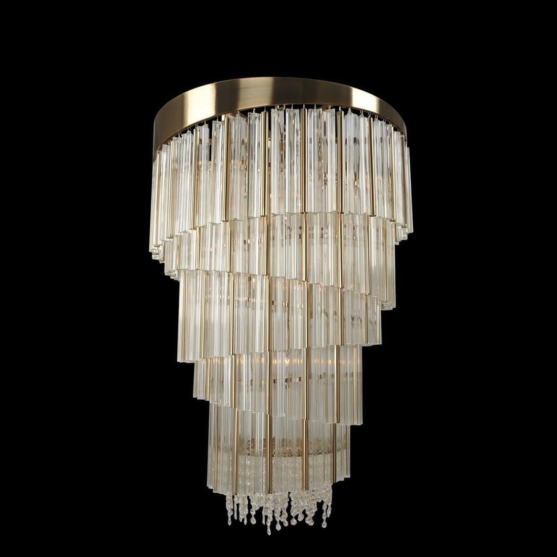 Kalco Espirali 15-Light Chandelier in Brushed Champagne Gold: Kalco Espirali 15-Light Chandelier in Brushed Champagne Gold Introducing the Espirali Chandelier, a stunning lighting fixture that combines contemporary elegance with functional artistry. Crafted