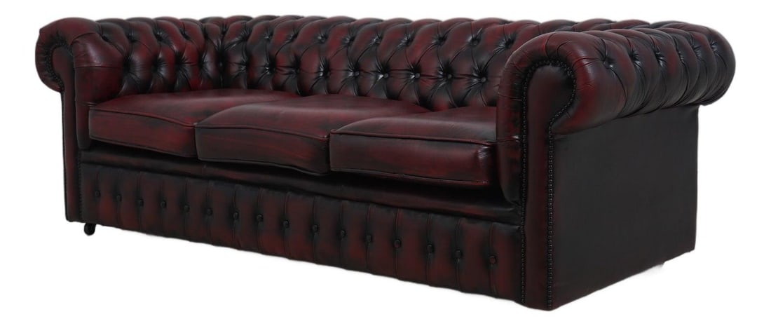Brown Tufted Leather Sofa English Chesterfield Style 76w (1 of 10)