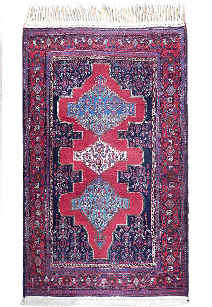 Handcrafted 3.8 x 5.4 Red Persian Tribal Hamadan Area Rug: Handcrafted 3.8 x 5.4 Red Persian Tribal Hamadan Area Rug Free continental US Shipping Transform your living space with the captivating charm of this handcrafted Red Persian Tribal Hamadan Rug. Skillf
