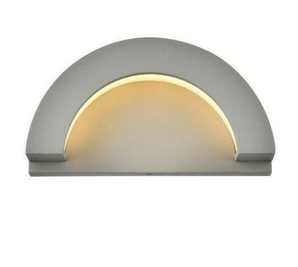Living District Raine LED Outdoor Wall Sconce Silver 9.75 in: Living District Raine LED Outdoor Wall Sconce Silver 9.75 in Modern outdoor wall sconce light fixture in a silver finish, designed for indoor or outdoor use on patios, porches, balconies, and walkways