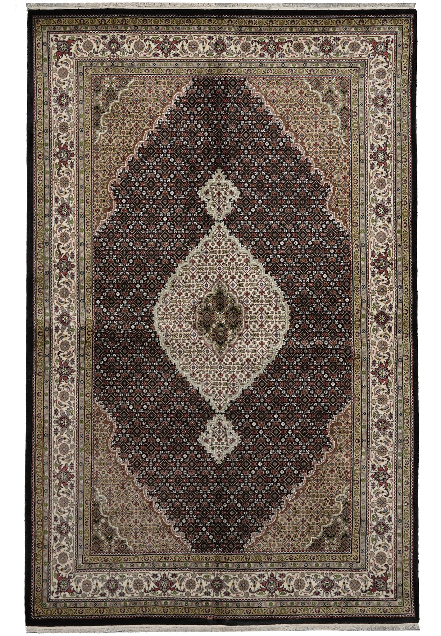 6.7 x 10 Handmade Persian Hamadan Wool and Silk Room Rug: 6.7 x 10 Handmade Persian Hamadan Wool and Silk Room Rug Free continental US Shipping This 6.7 x 10 traditional Persian Hamadan rug is hand-knotted by skilled artisans in western Iran, featuring premi