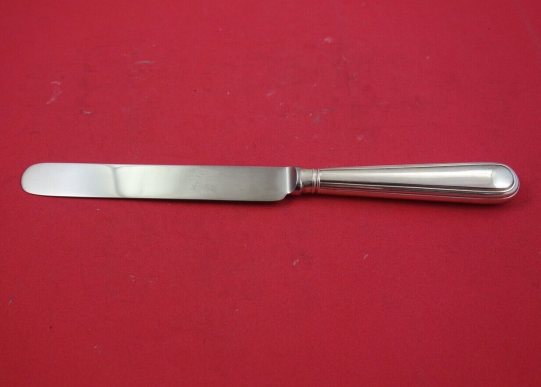James Robinson English Thread Sterling Silver Dinner Knife Blunt 9 3/4 inches: James Robinson English Thread Sterling Silver Dinner Knife Blunt 9 3/4 inches This elegant dinner knife features the classic English Thread pattern by James Robinson, crafted from high-quality sterlin