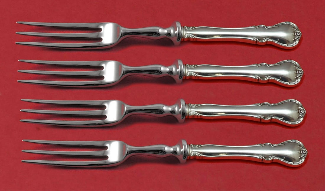 Towle French Provincial Sterling Silver 4-Piece Fruit Fork Set 6": Towle French Provincial Sterling Silver 4-Piece Fruit Fork Set 6" This exquisite 4-piece fruit fork set showcases the elegant French Provincial pattern by Towle. Each fork, measuring 6 inches, feature