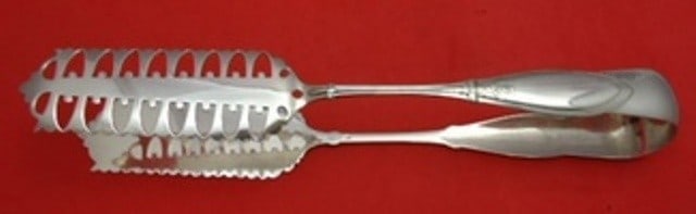 Whiting Sterling Silver 11.25" Italian Asparagus Tongs Yolked Design: Whiting Sterling Silver 11.25" Italian Asparagus Tongs Yolked Design This exquisite pair of Sterling Silver Asparagus Tongs, crafted by Whiting, showcases an elegant English style with a yolked design